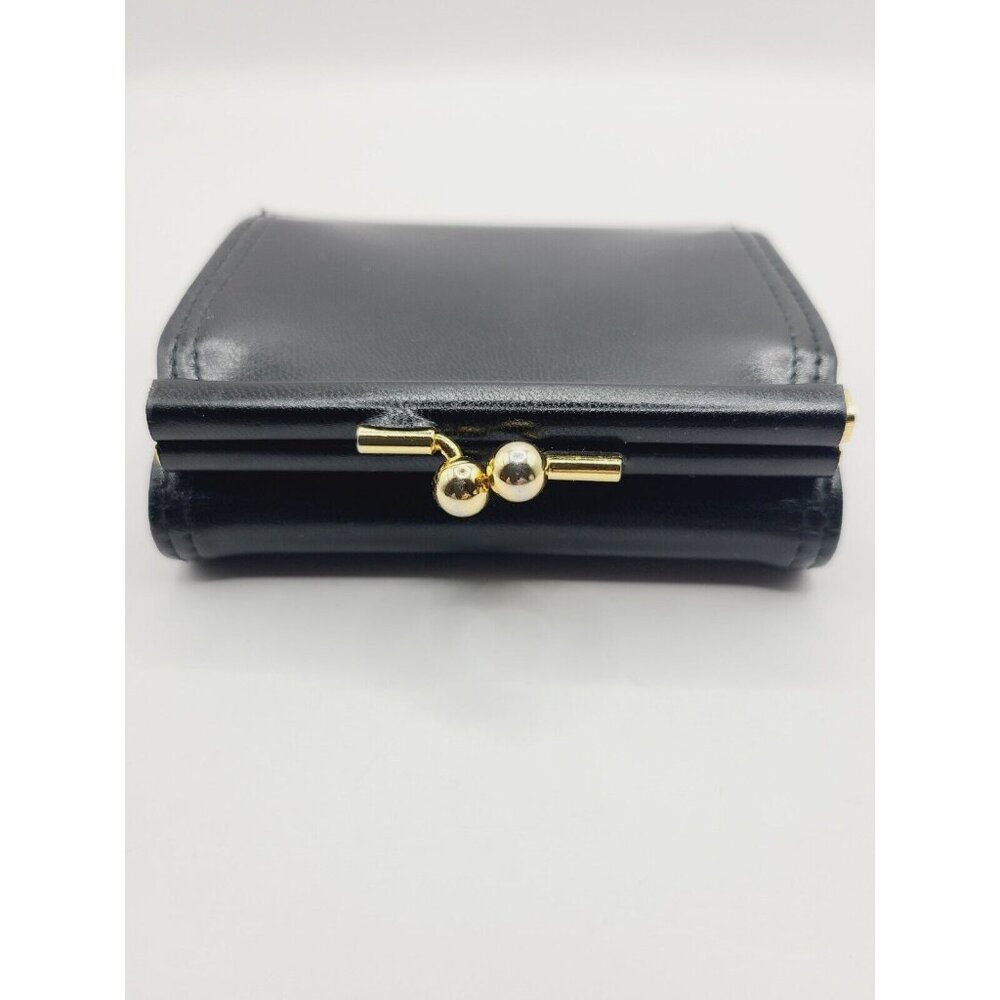 Liz Claiborne Wallet Black Women's Small Fold Out Faux Leather Kiss Lock - Picture 5 of 10